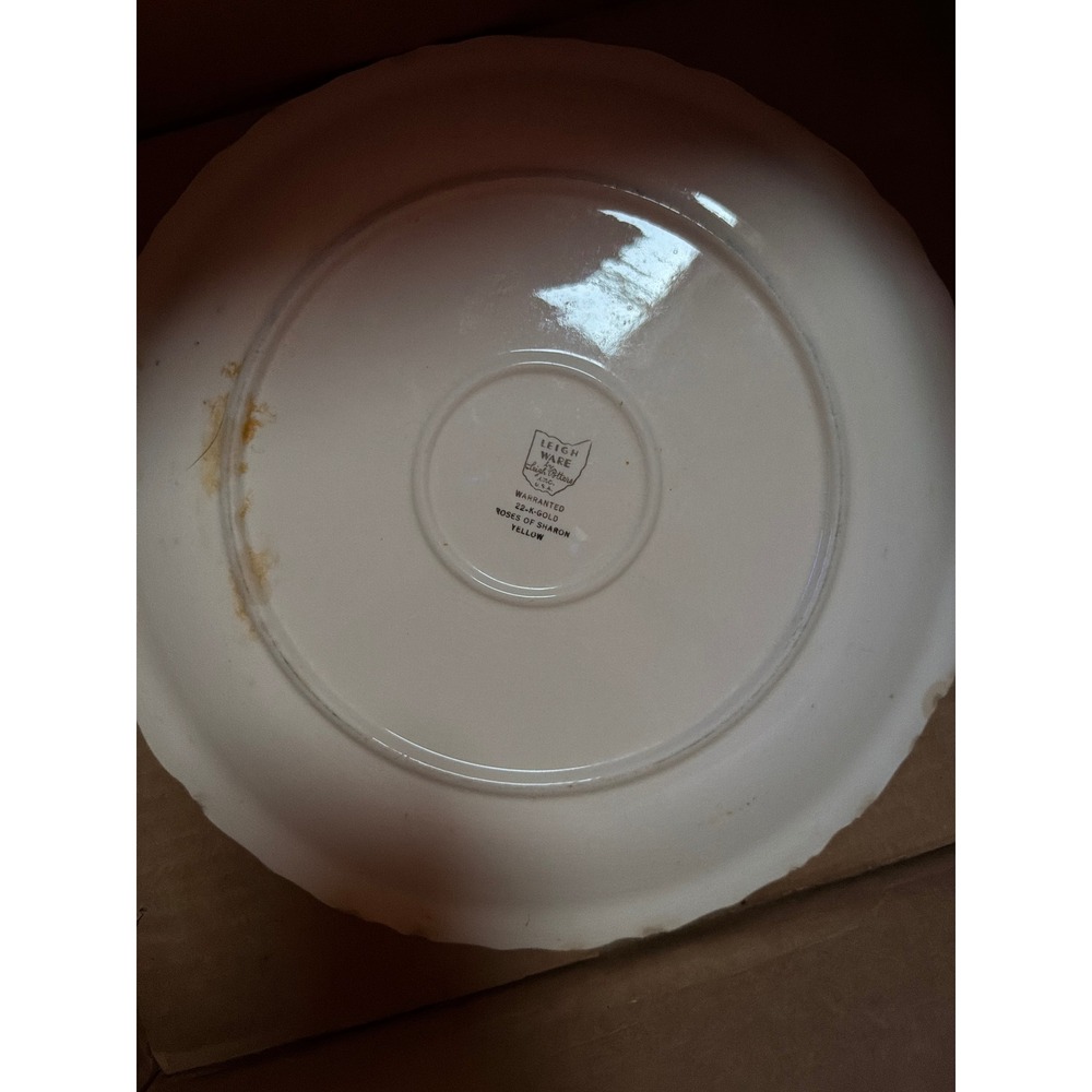Vintage Leigh Ware Leigh Potters Roses of Sharon Yellow 22K Gold Platter 11in - Picture 3 of 5